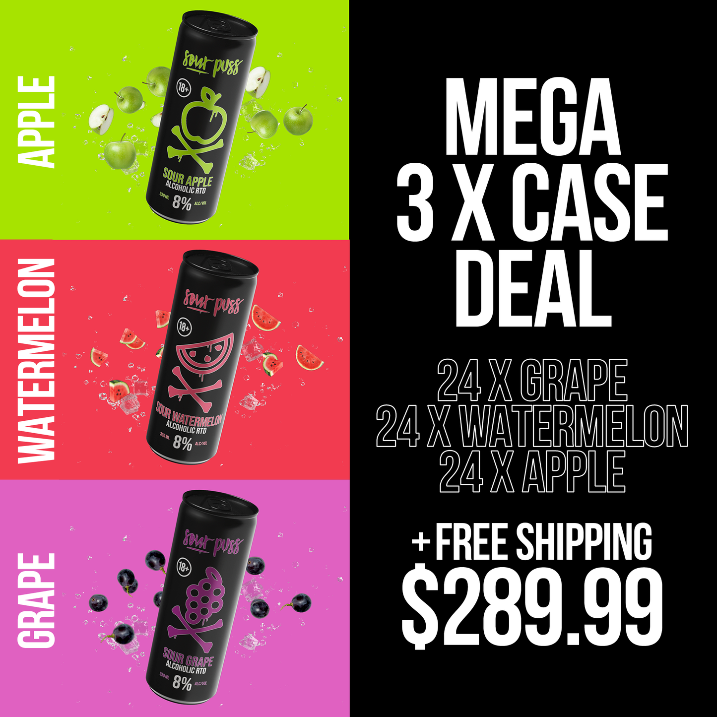 Sour Puss RTD 3 X 24 330ml Cans - 80Proof online