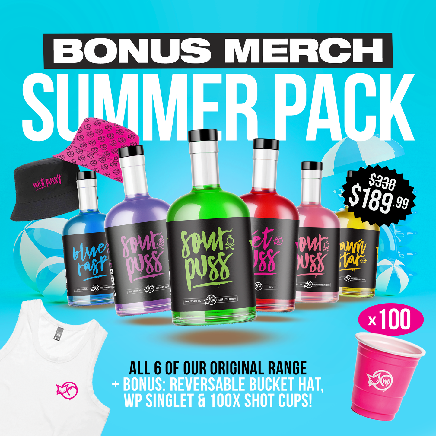 WP Summer Sesh Pack + FREE Bucket Hat, Singlet And Shot Cups - 80Proof