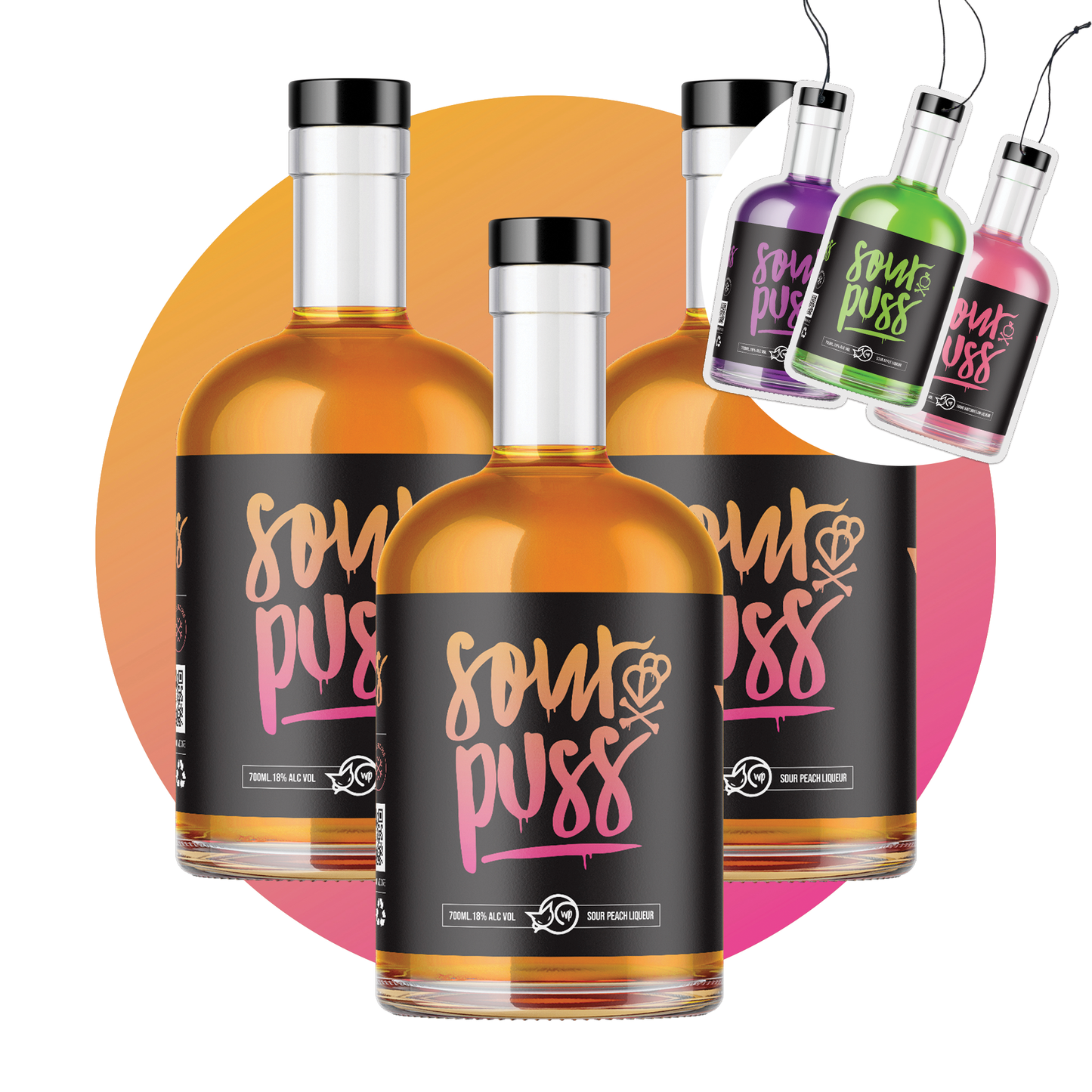 Sour Puss Peach 3-Pack 700ml [+ BONUS AIR FRESHENERS] - 80Proof 