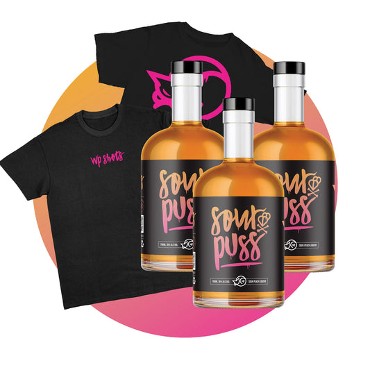 Sour Puss Peach 3 x 700ml + Free T Shirt - 80Proof 