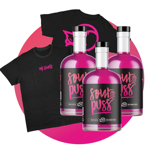 Sour Puss Strawberry 3 X 700ml + Free T-Shirt - 80Proof 