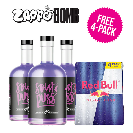 Zappo Bomb 3-Pack + Free Red Bull 4pk - 80Proof 